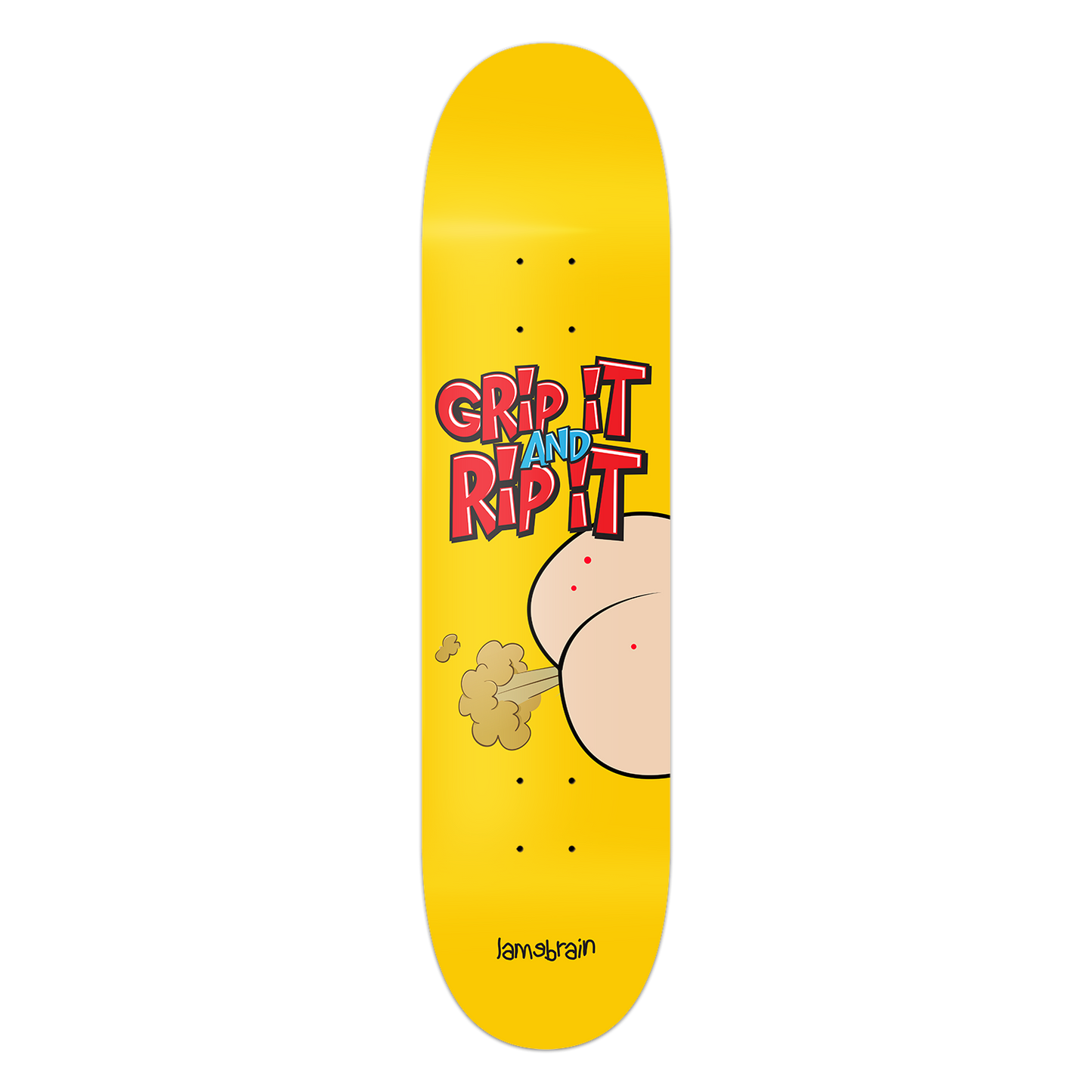Lamebrain Skateboards Clear the Room 8.5-inch skateboard deck featuring original illustrated artwork on a premium 7-ply maple deck.