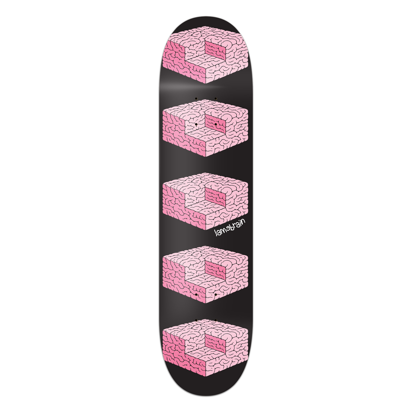 Lamebrain Skateboards Cubed 8.5-inch skateboard deck featuring original illustrated artwork on a premium 7-ply American maple deck.