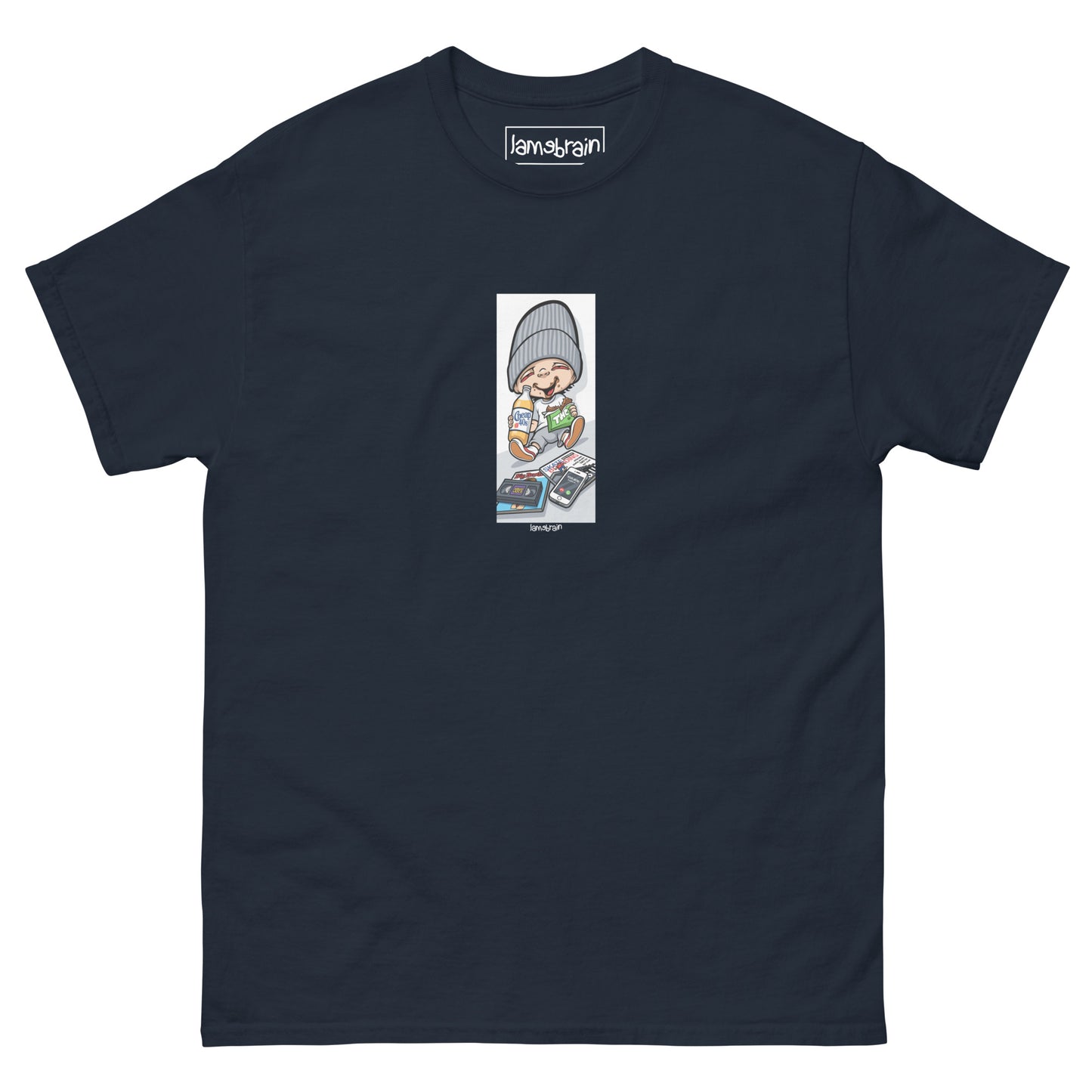 Lamebrain Blinded graphic skateboard T-shirt featuring original artwork screen printed on a made-to-order 100% cotton skateboarding tee for everyday streetwear and skate sessions.