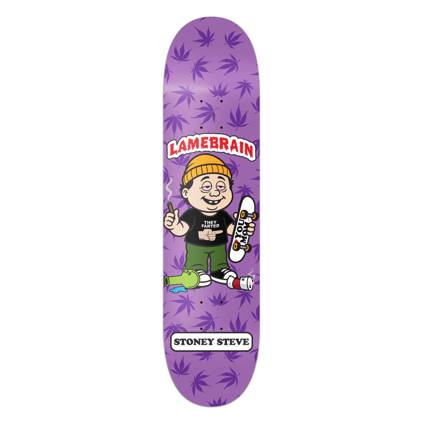 Lamebrain Skateboards Stoney Steve 8.5-inch skateboard deck featuring original illustrated artwork on a premium 7-ply American maple deck.