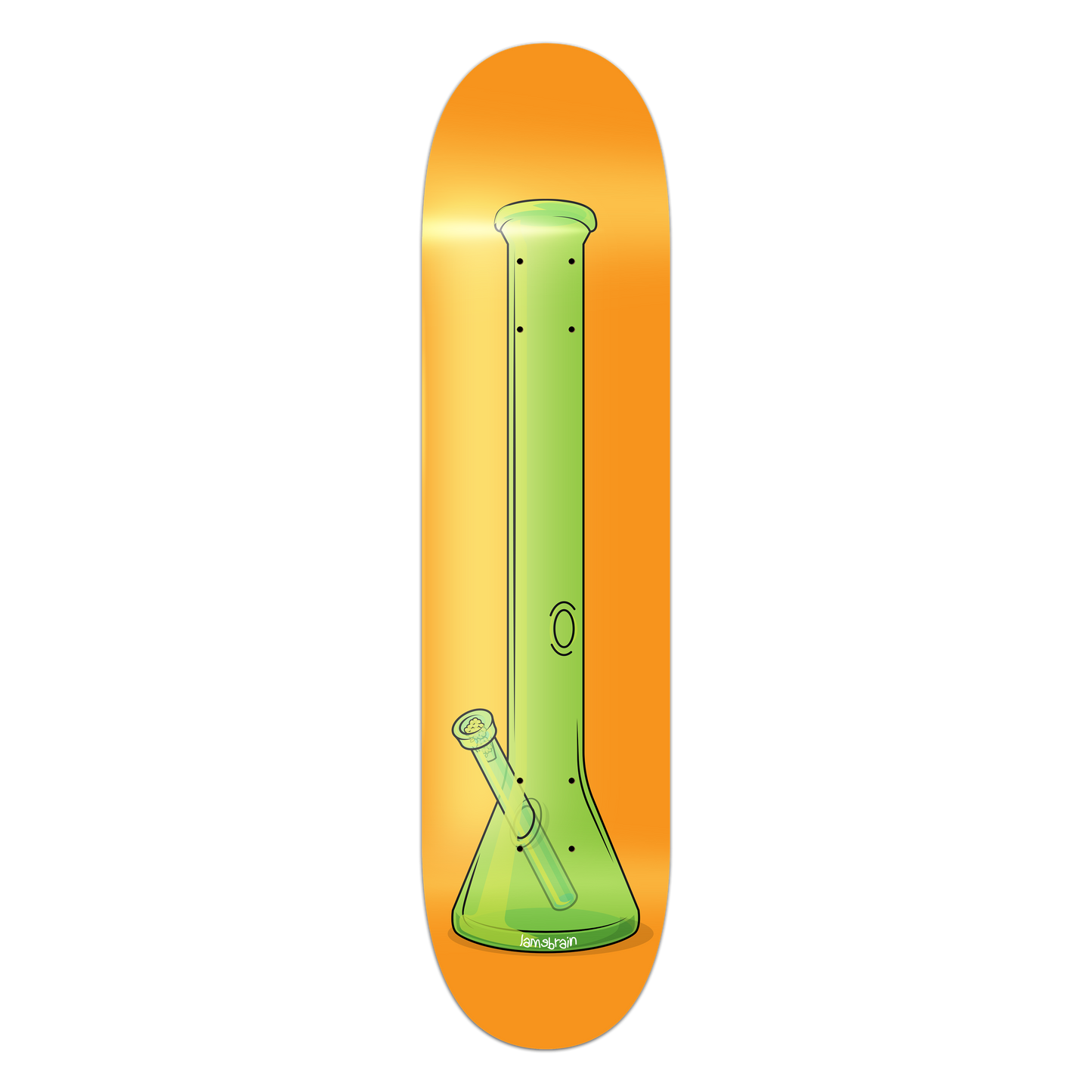 Lamebrain Skateboards Big Hitter 9.0-inch skateboard deck featuring an original colorful bong illustration on natural maple veneer.