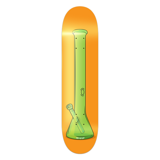 Lamebrain Skateboards Big Hitter 9.0-inch skateboard deck featuring an original colorful bong illustration on natural maple veneer.