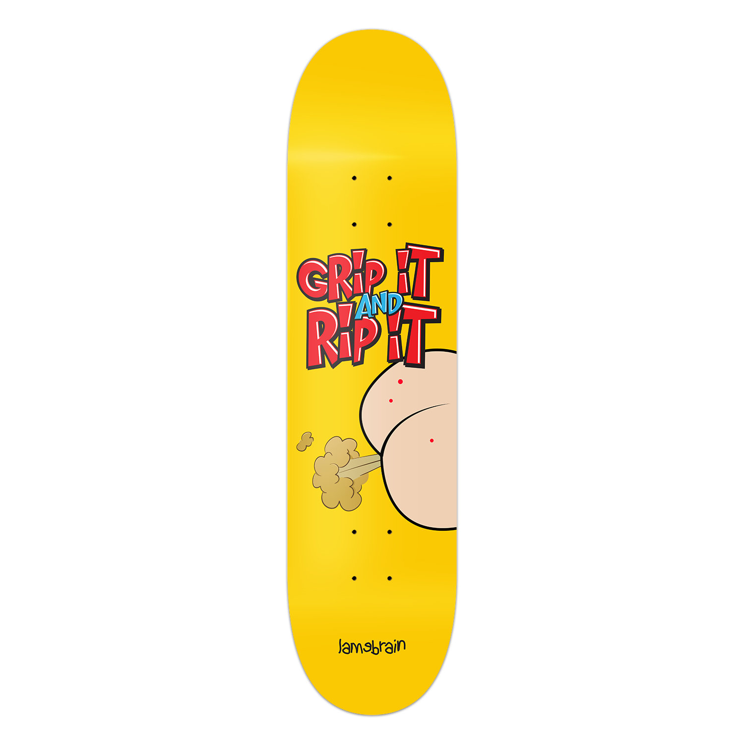 Lamebrain Skateboards Clear the Room 8.5-inch skateboard deck featuring original illustrated artwork on a premium 7-ply maple deck.