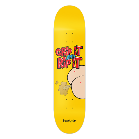 Lamebrain Skateboards Clear the Room 8.5-inch skateboard deck featuring original illustrated artwork on a premium 7-ply maple deck.
