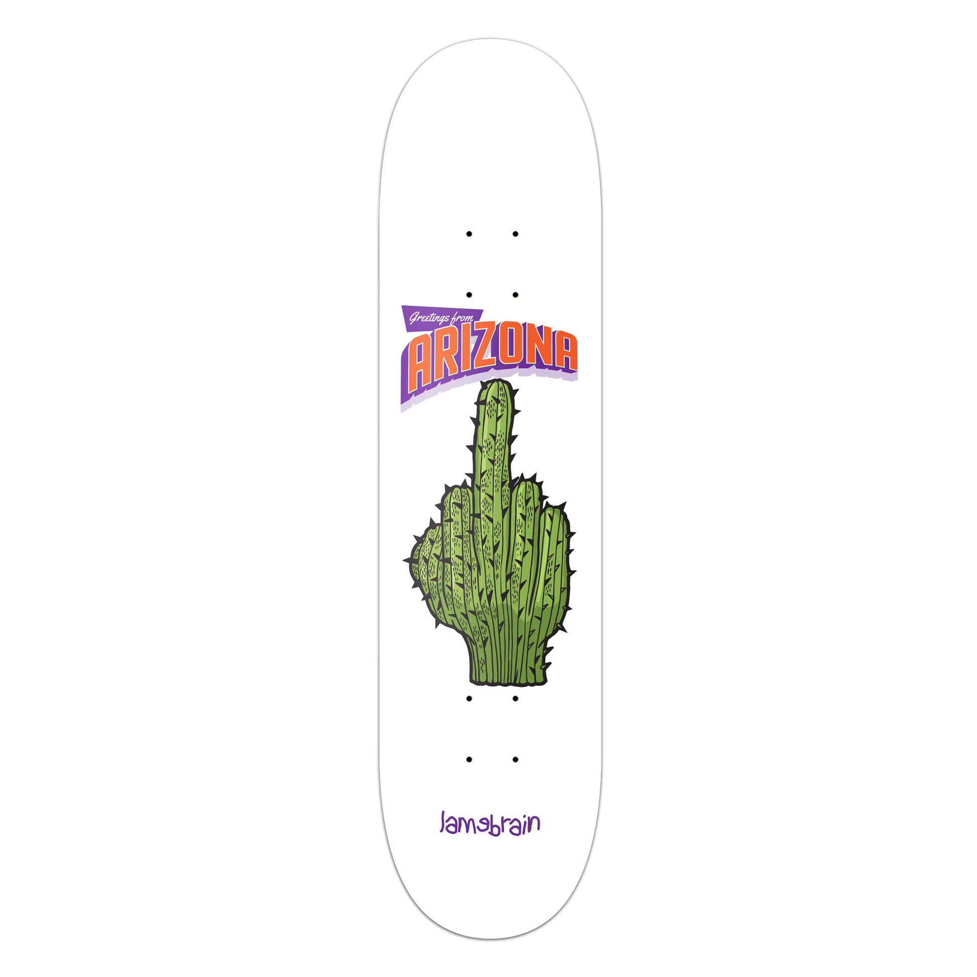 Lamebrain Skateboards Dry Heat 8.5-inch skateboard deck featuring original illustrated artwork on a premium 7-ply American maple deck.