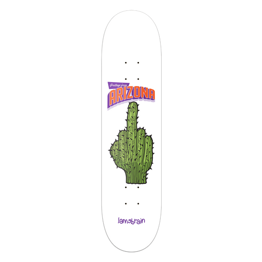 Lamebrain Skateboards Dry Heat 8.5-inch skateboard deck featuring original illustrated artwork on a premium 7-ply American maple deck.