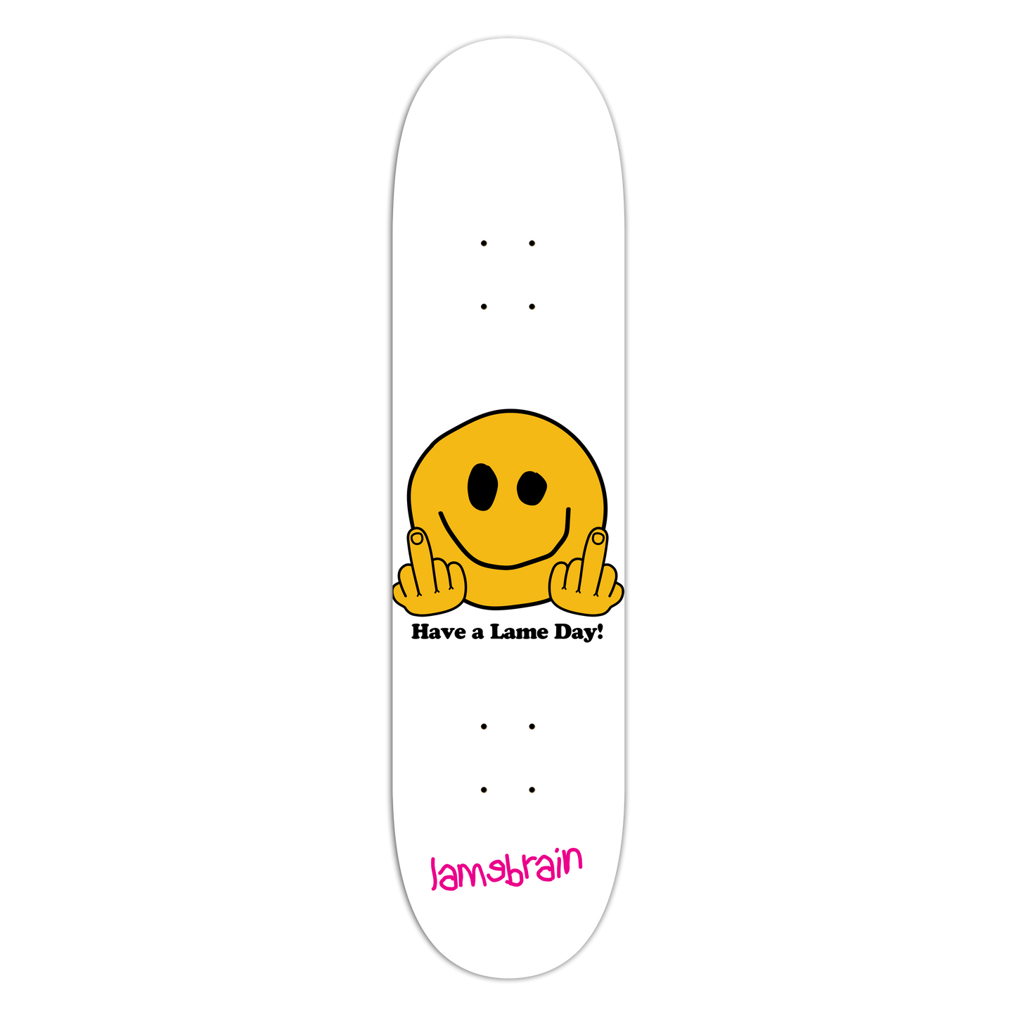 Lamebrain Skateboards Lame Day 8.25-inch skateboard deck featuring original illustrated artwork on a premium 7-ply American maple deck.