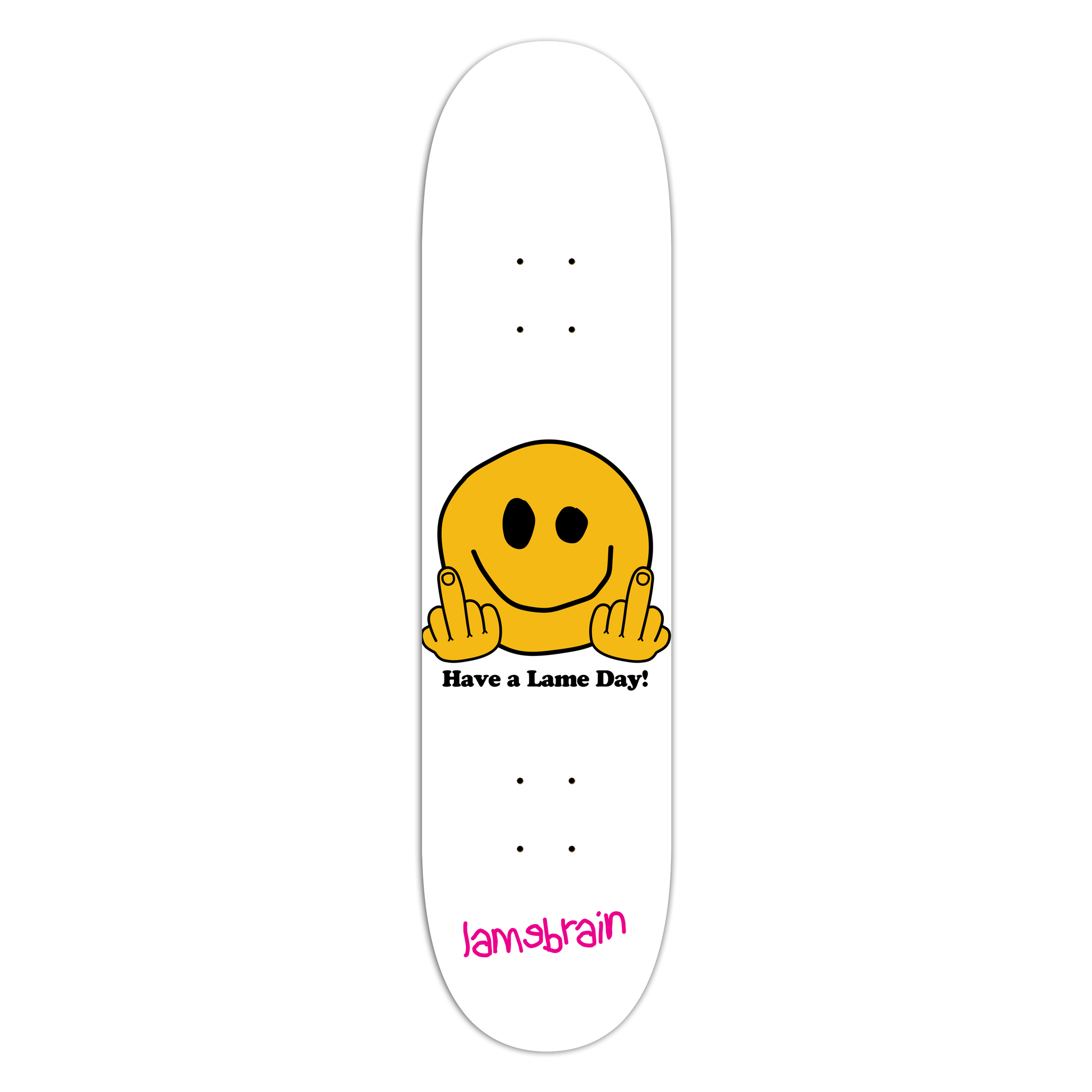 Lamebrain Skateboards Lame Day 8.25-inch skateboard deck featuring original illustrated artwork on a premium 7-ply American maple deck.