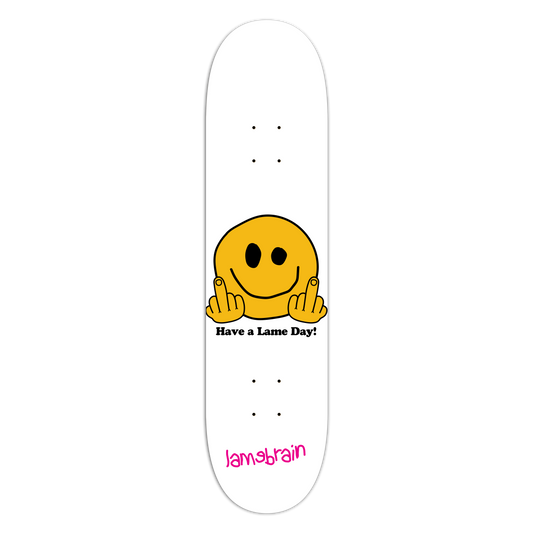 Lamebrain Skateboards Lame Day 8.25-inch skateboard deck featuring original illustrated artwork on a premium 7-ply American maple deck.
