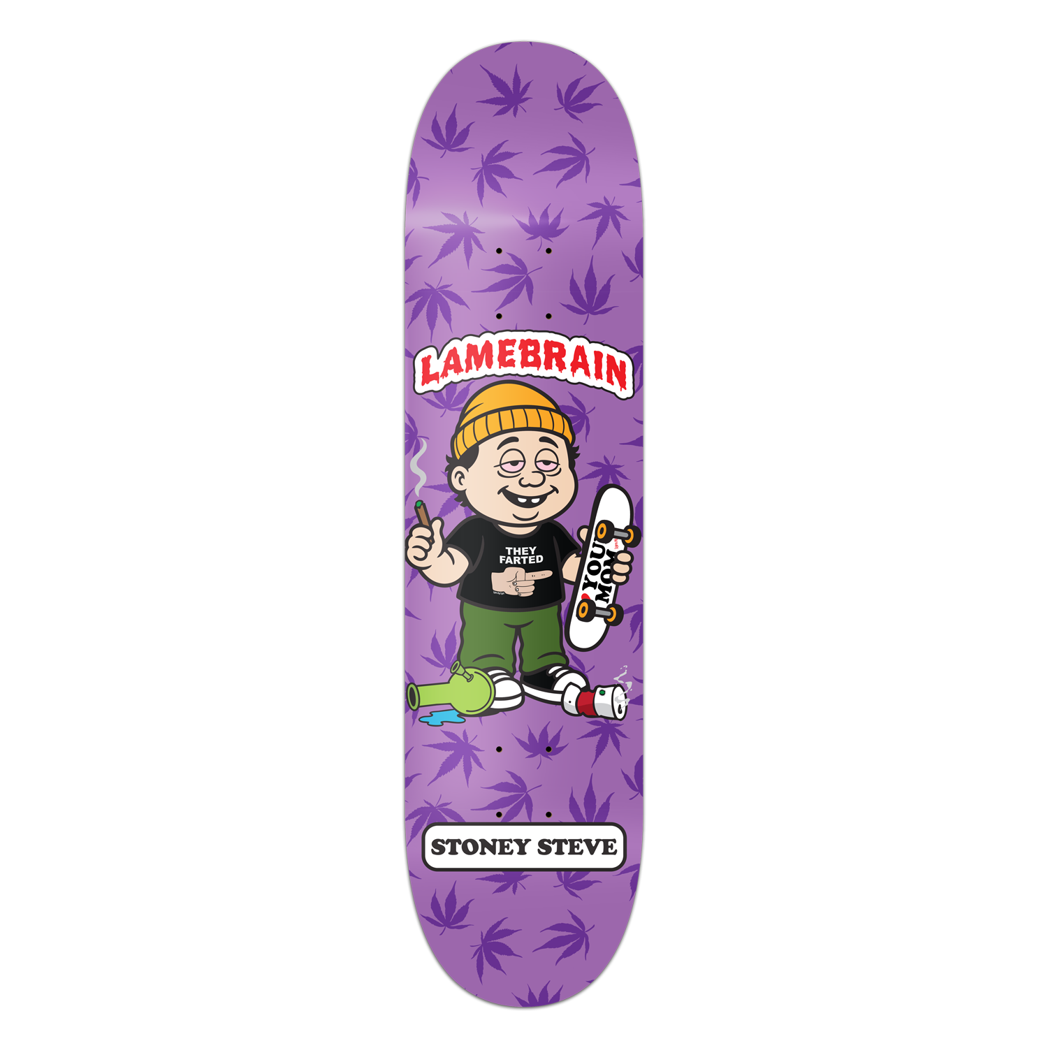 Lamebrain Skateboards Stoney Steve 8.5-inch skateboard deck featuring original illustrated artwork on a premium 7-ply American maple deck.