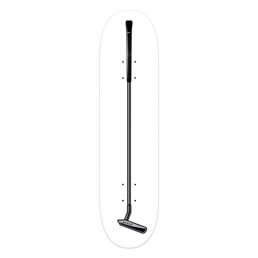 Lamebrain Putter skateboard deck featuring original golf-inspired artwork on a premium 7-ply American maple skateboard deck for street, park, and transition skating.